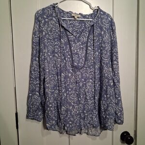 Como Blu Womens 1X Blue Floral Paisley Long Sleeve Peasant Blouse F2U018WBLU